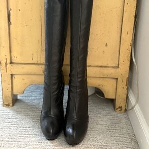 L.A.M.B. Black Leather Knee High Platform Boots